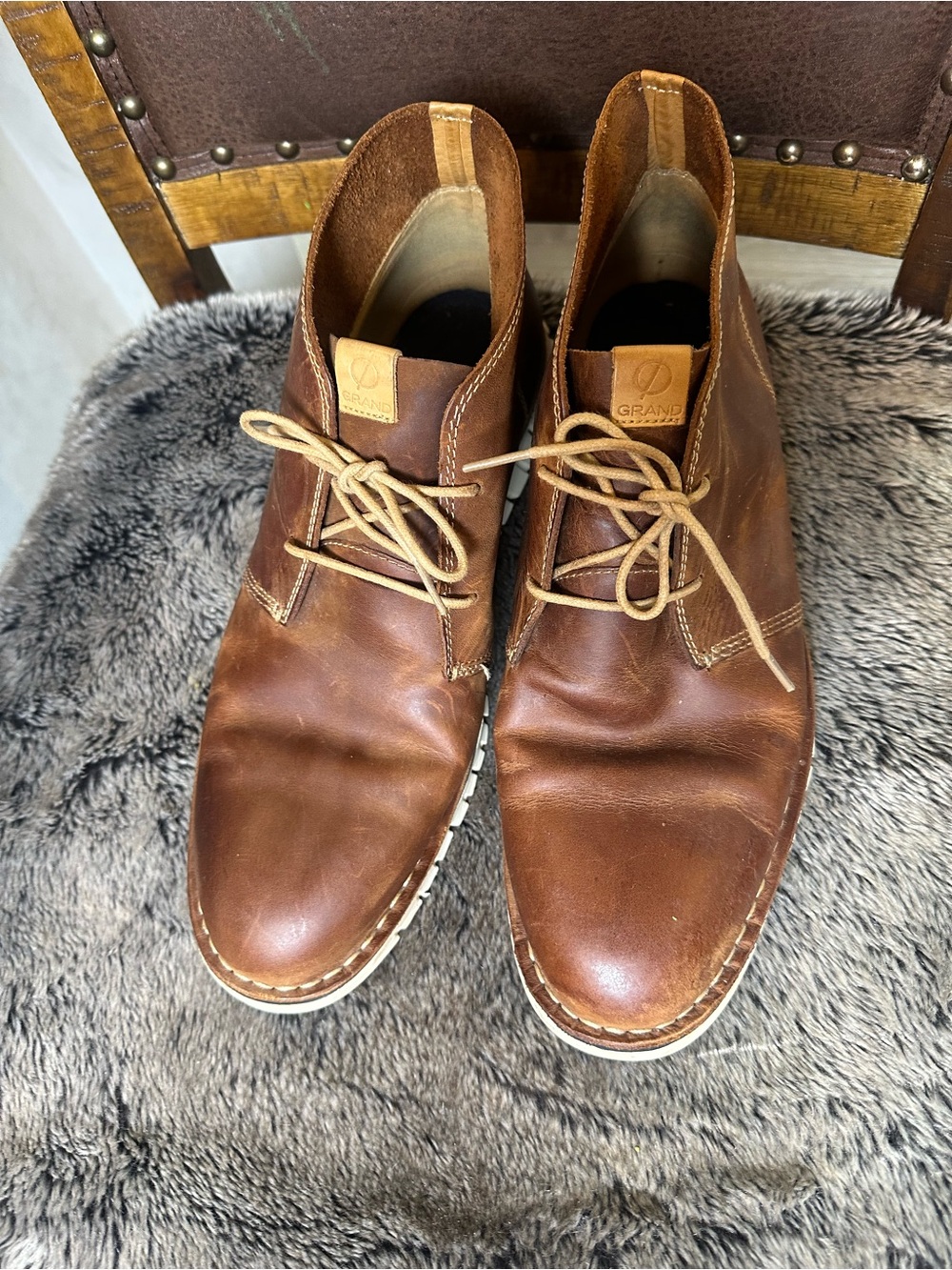 COLE HAAN ZERO GRAND Stitch Out Chukka Leather Brown Boots, Size 13 - Picture 10 of 10